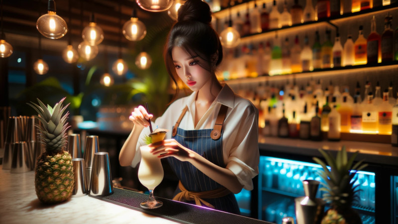 피나 콜라다 만드는 바텐더